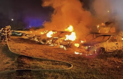 8 Cars Engulfed In Flames At County Impound Lot: Fire Officials