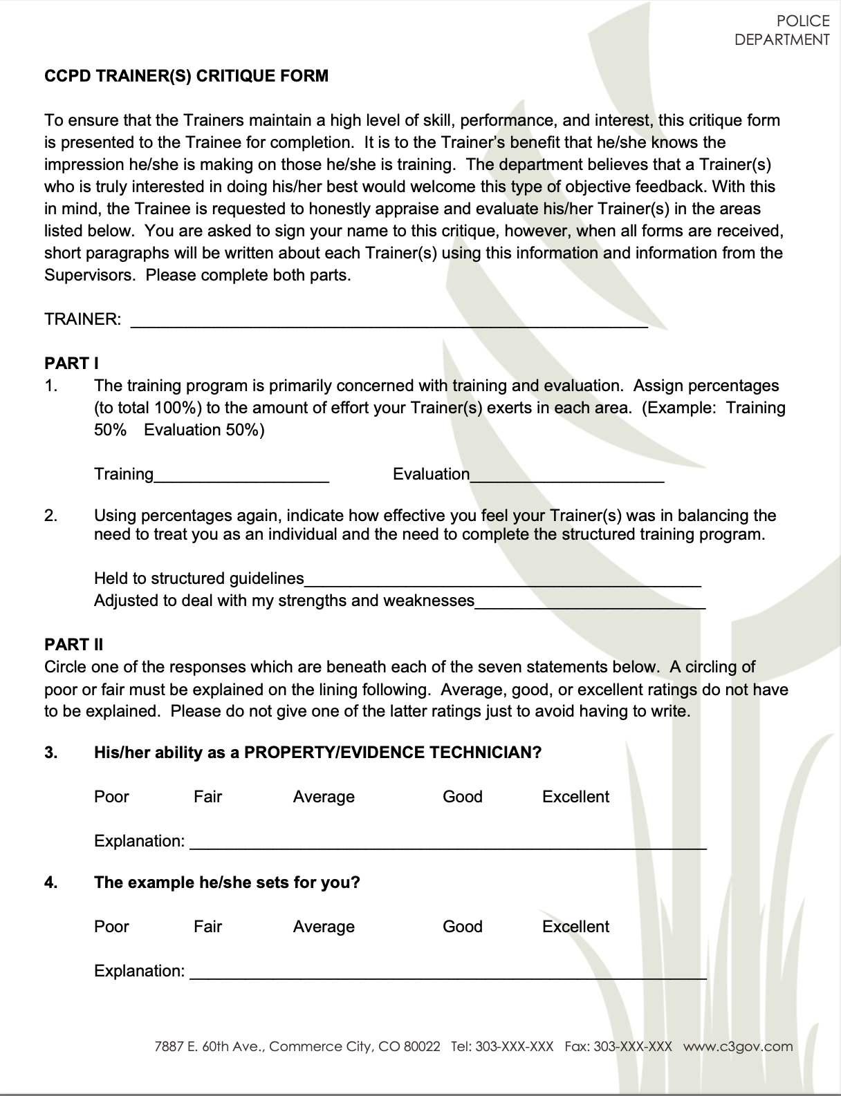 Trainer's Critique Form